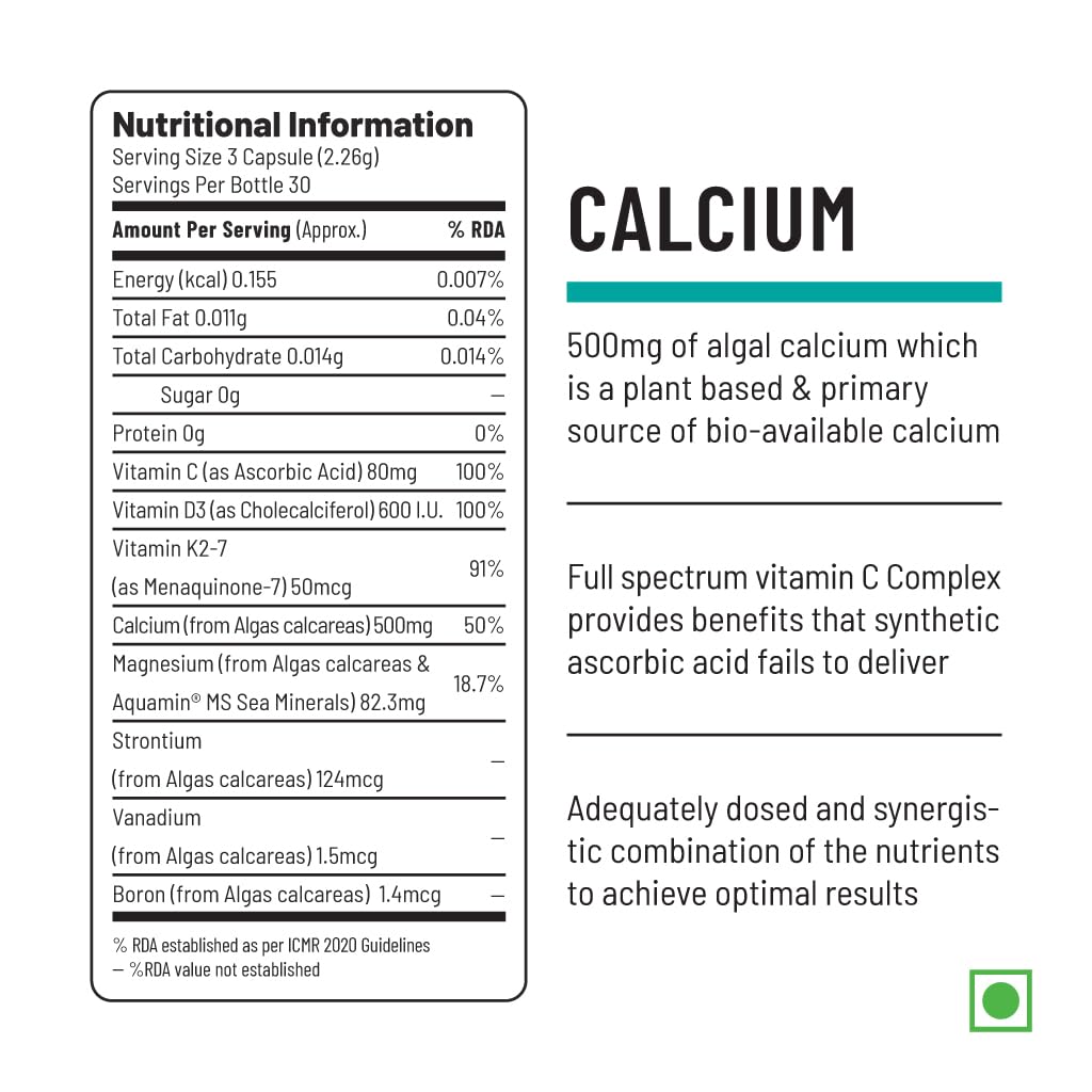 Zephivo Unived Caldveg | Wholefood Plant-Based Calcium, Magnesium & 73 Trace Minerals, Vit D3 (Lichen), Vit K2-7 (Menaquingold) | Complete Supplement For Bone Health & Healthy Ageing, Capsule
