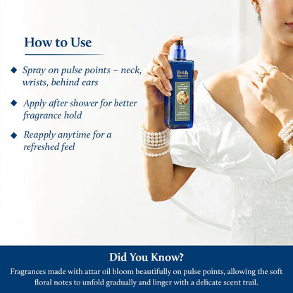 Blue Nectar Niraa Jasmine Nayika Body Attar | Perfume Mist for Women | Long-Lasting Jasmine Attar with Fig Leaf | Floral Body Mist Spray | Travel-Friendly (100 ml)