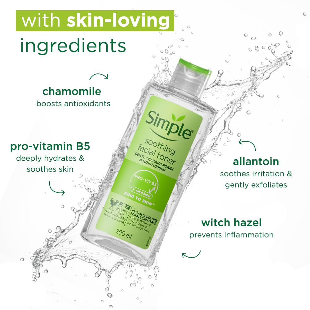 Simple toner bottle with ingredients listed on a white background