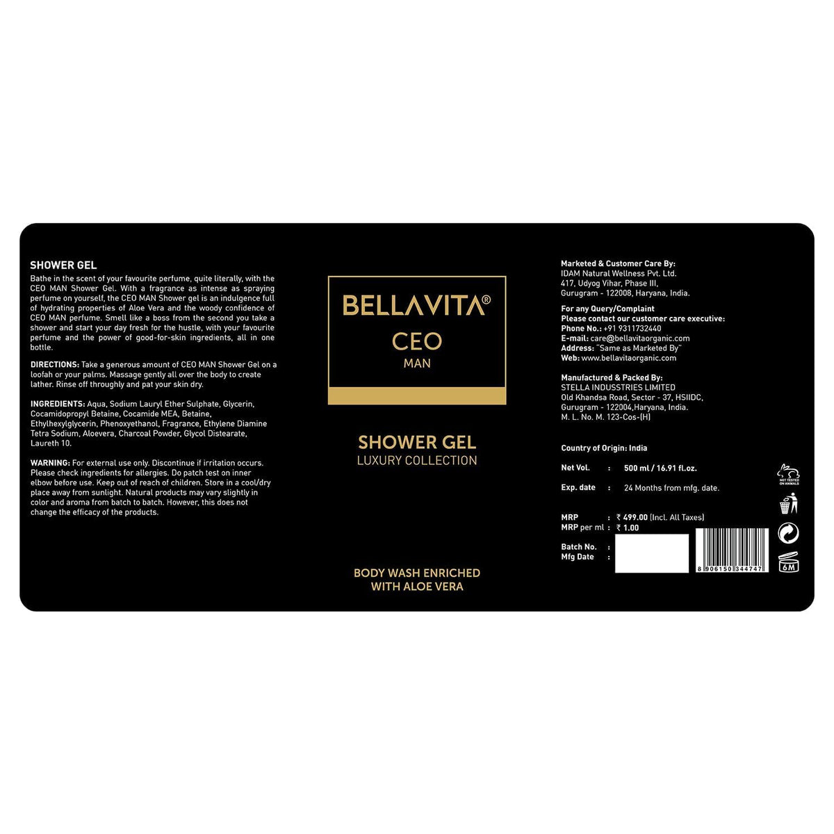 Bellavita CEO Man shower gel label on a white background