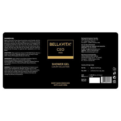 Bellavita CEO Man shower gel label on a white background