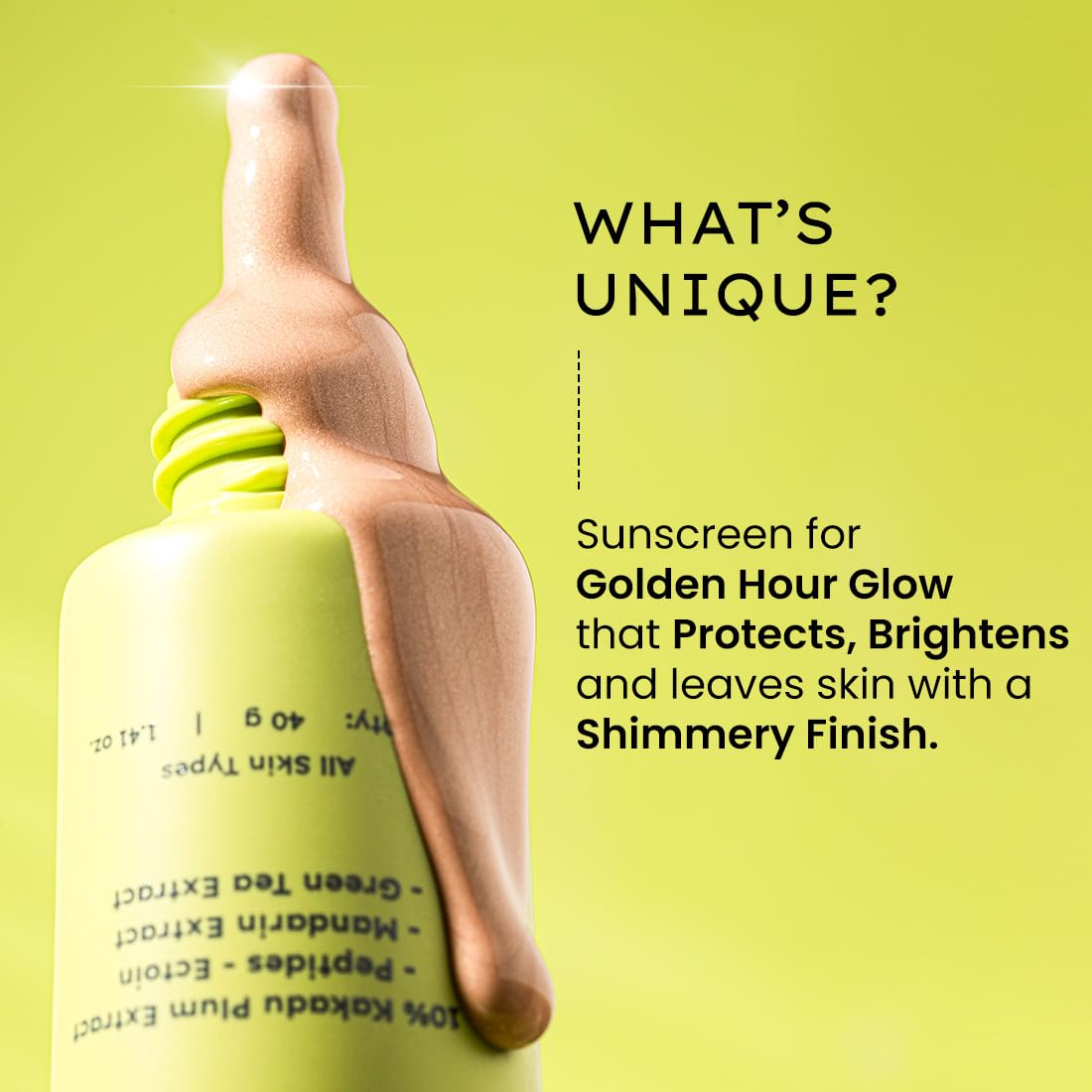 Sunscreen bottle with unique features on a green background