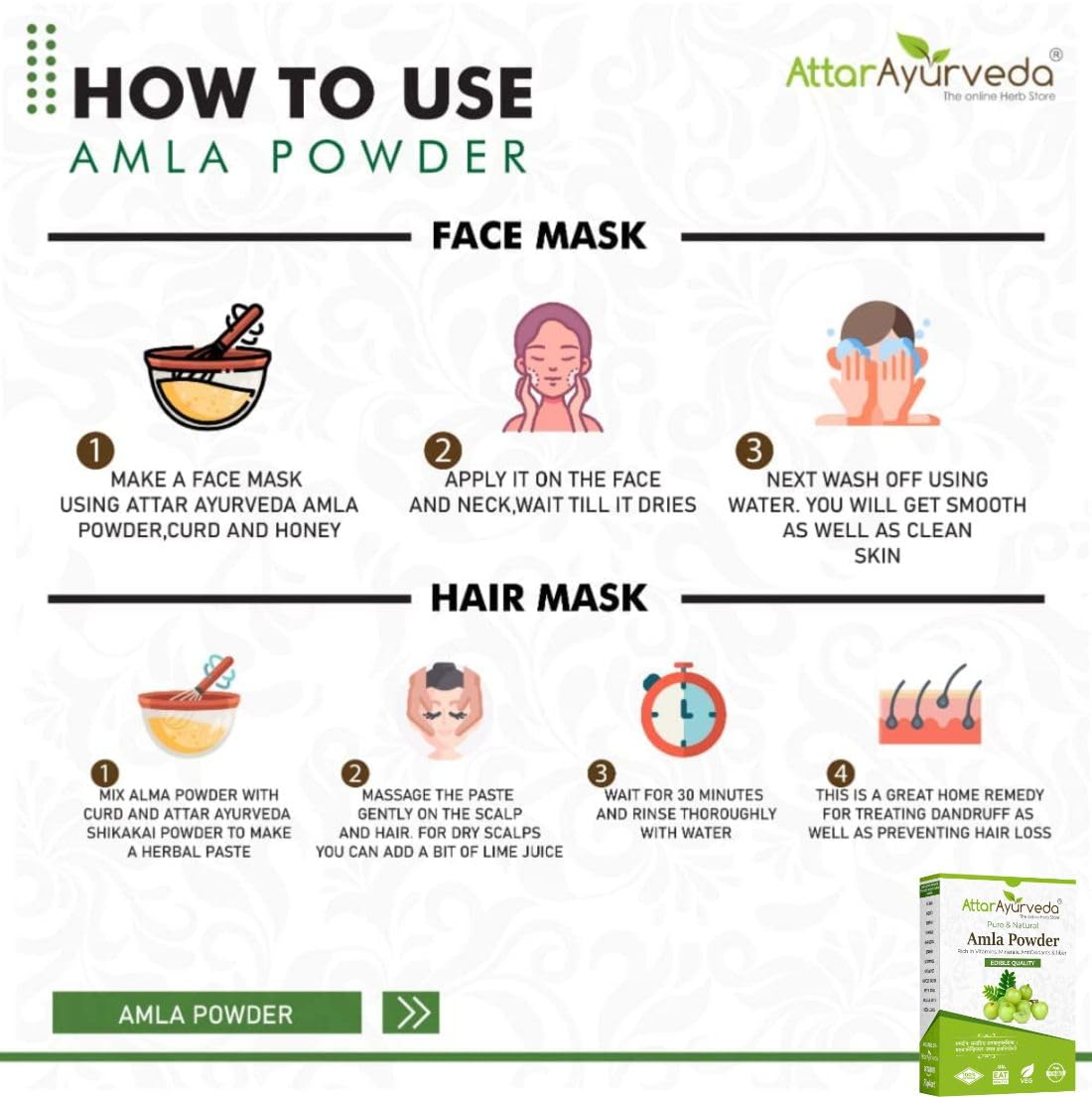 Attar Ayurveda Pure Amla Powder For Hair Growth (250 grams) | Ideal for Hair, Eating, Drinking & Skin