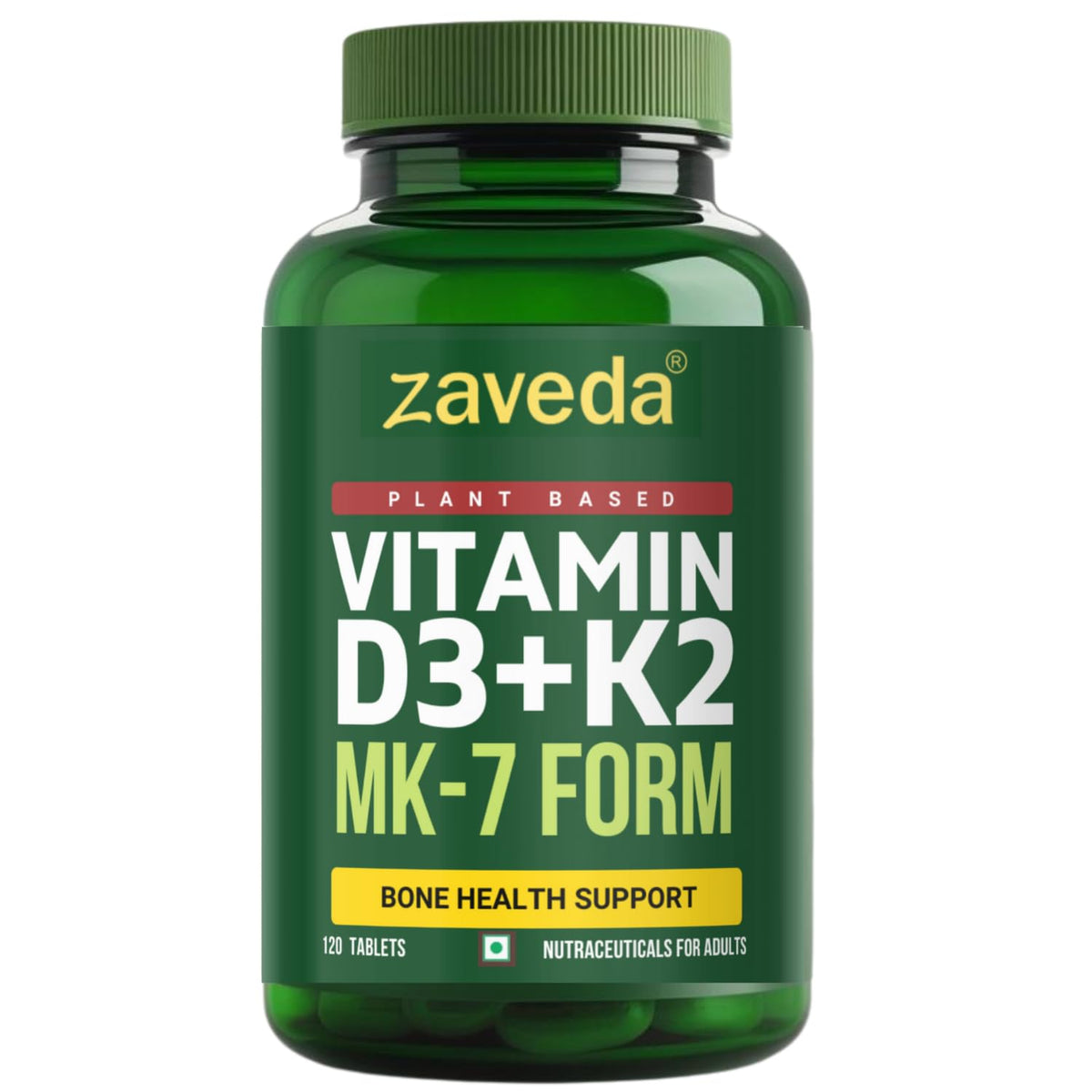 Zaveda Vitamin D3 K2 Supplement, 120 Veg Tablets Plant-Based D3 600 IU + K2 MK7, Supports Bone Strength, Calcium Absorption & Heart Health, Premium Daily Wellness