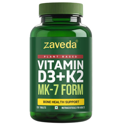 Zaveda Vitamin D3 K2 Supplement, 120 Veg Tablets Plant-Based D3 600 IU + K2 MK7, Supports Bone Strength, Calcium Absorption & Heart Health, Premium Daily Wellness