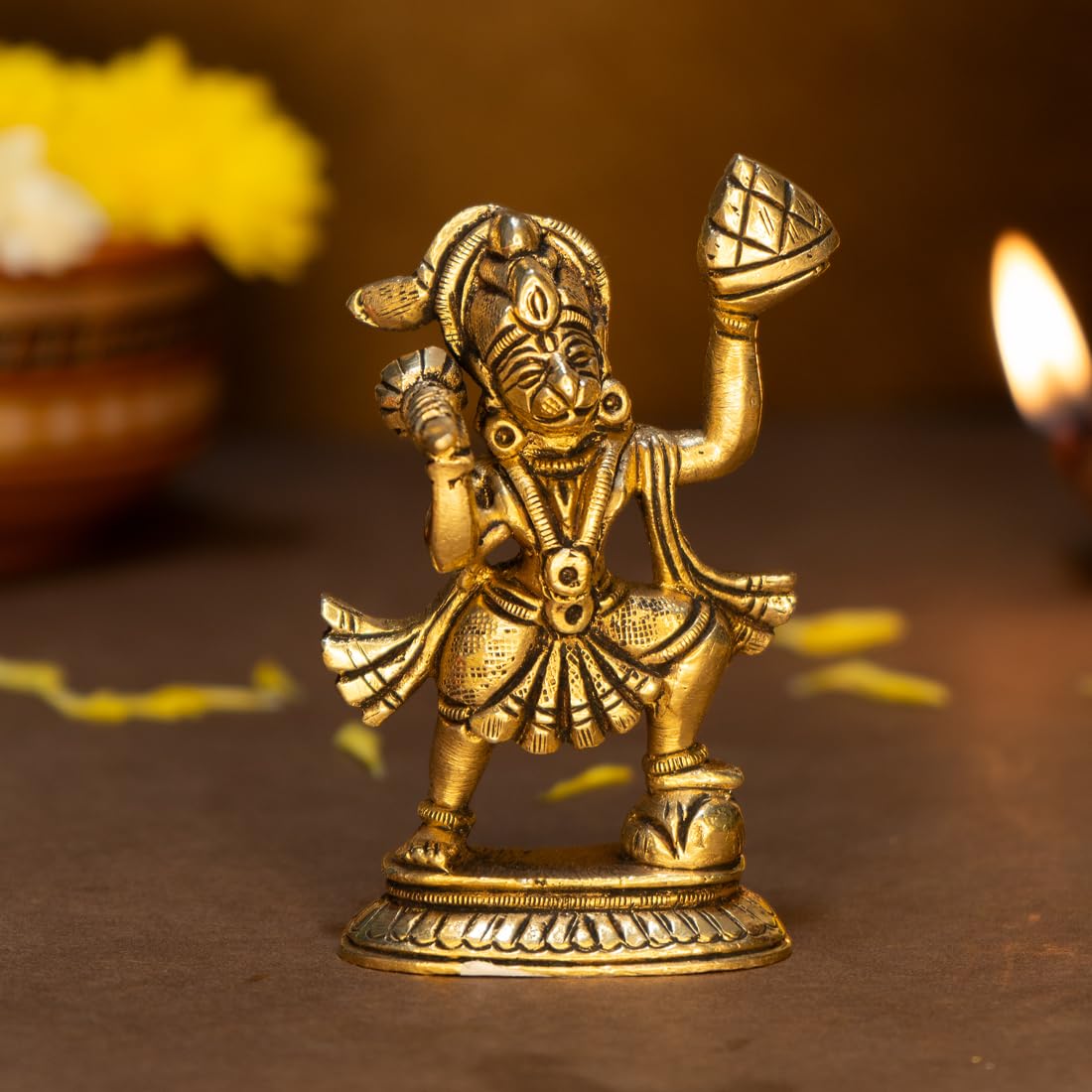 100% Pure Brass Hanuman Ji Murti for Home Puja (Size: 8.4 cm) | Lord Hanuman Idol for Desk, Car and Home Decor | Balaji Idol | Bajrangbali Murti | Bahubali Hanuman Idol