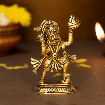 100% Pure Brass Hanuman Ji Murti for Home Puja (Size: 8.4 cm) | Lord Hanuman Idol for Desk, Car and Home Decor | Balaji Idol | Bajrangbali Murti | Bahubali Hanuman Idol