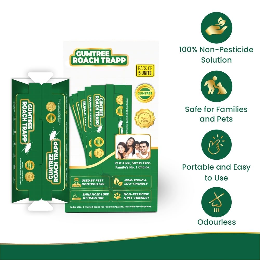Gumtree Roach Trapp – Pack of 5 | Eco-Friendly, Non-Toxic Cockroach Trap with Bait & Repellent | Powerful Roach Killer for Kitchen, Room, Bathroom, Pantry | Safe Cockroach Control, Kids & Pet Friendly