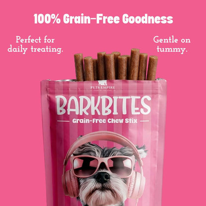PETS EMPIRE BARKBITES Strawberry Milk Dog Chew Sticks | Soft Chewy Dog Treats | Grain-Free High Protein Training Snacks | Made with Real Milk & Chicken | Healthy Treat for Puppies & Dogs | 100g