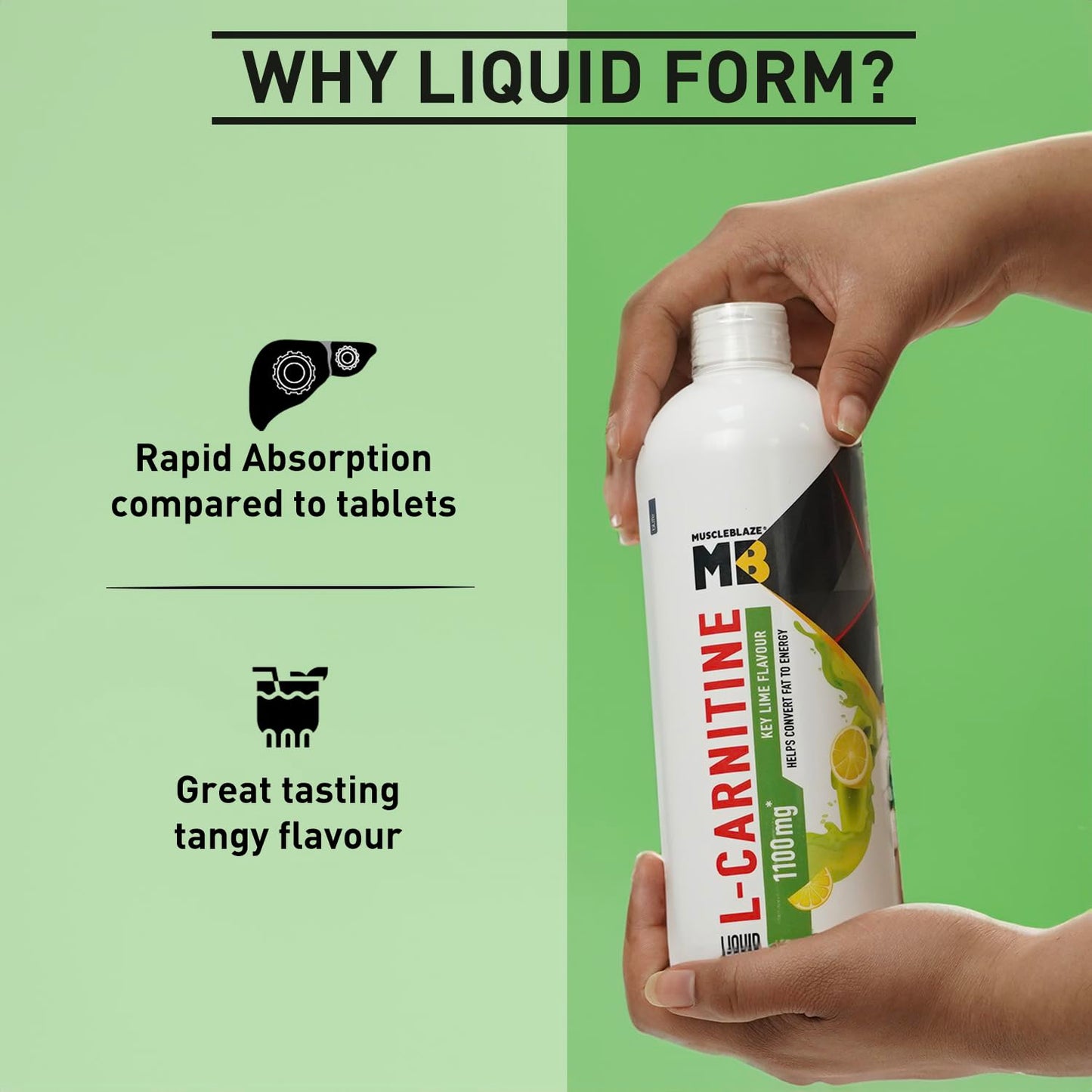 MuscleBlaze Liquid L-Carnitine 1100 Mg (450 Ml,30 Servings)|Converts Fat Into Energy,1 Count