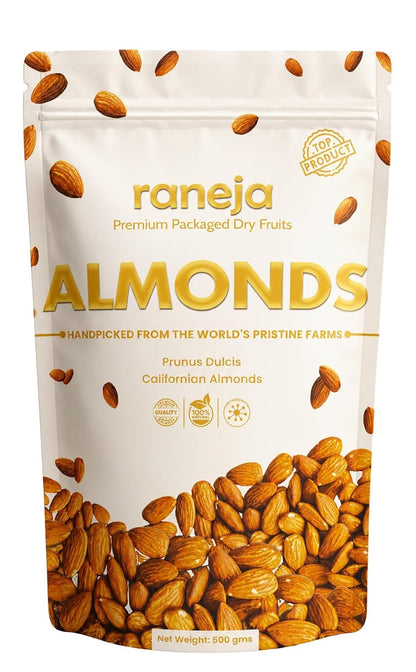 Raneja Pure California Almonds/Badam Whole 250g, 100% Natural Real Nuts & Dry Fruit Freshly Cleaned and Cleared, High in Fiber, Badam Giri, Rich in Protein, Magnesium, Phosphorus and Dietary Fibre