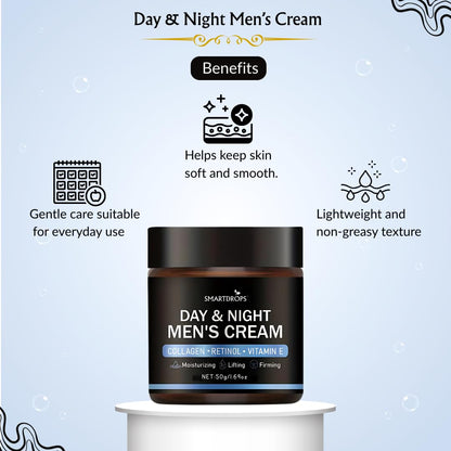Smartdrops Men Day Night Face Cream Skin Care Moisturizing Cream with Collagen Retinol Vitamin E, Skin Brightening & Anti Aging Cream for Men, Day & Night Face Cream for Daily Use - 50 g (Pack 1)