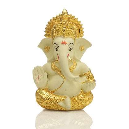 Ganesha for Car Dashboard Ganesh Statue Murti Gold Plated Terracotta Lord Ganpati Diwali Gifts Home Decor Figurine (Size: 3.5 x 2 inches)