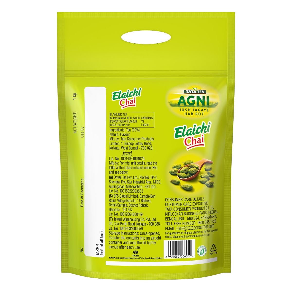 TATA TEA AGNI, Elaichi Chai,1Kg,cardamom tea