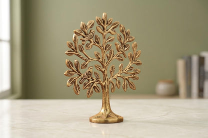 Kalpavriksha Tree of Life Showpiece with Birds, 15 cm Golden Metal Kalpvriksh for Home Mandir, Vastu, Office Table, Housewarming & Diwali Gift