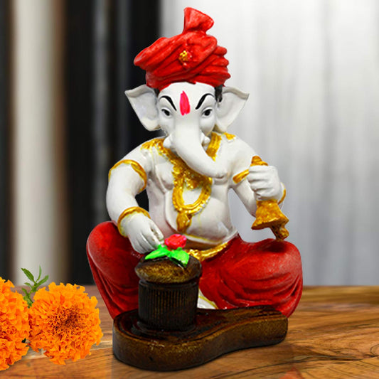 Handcrafted Polyresin Eco Friendly Lord Ganesha Ganpati Idol Figurine | Lord Ganesha Statue for Home Decoration (Multicolor)