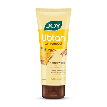 Joy Ubtan tan removal face wash tube on a white background