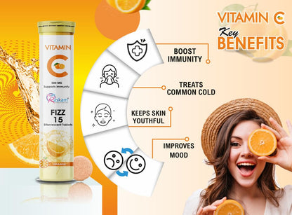 Vitamin C supplement with benefits and a person holding an orange