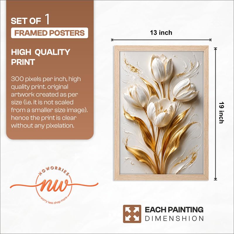 Floral Botanical Wall Painting with Frame | Premium Textured Flower & Leaf Artwork, Pastel Nature Wall Decor Framed for Living Room Bedroom Office and Home Decoration (Art-9,13x19inch)