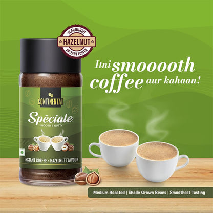 Continental Speciale | Hazelnut Flavoured Coffee | 50 gm Jar | Makes 25 Cups | Instant flavored coffee powder for both Hot & Cold Coffee | Medium Roast