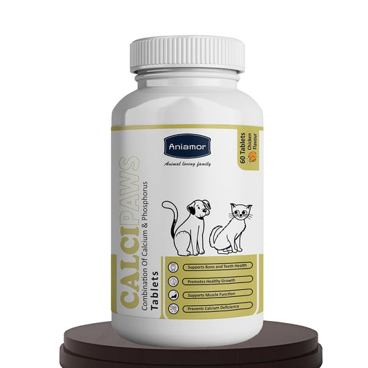 Aniamor CalciPaws Tablet for Dogs and Cats|Calcium Tablets|Pets Supplement|All Life Stage|60 Tablets Bottle