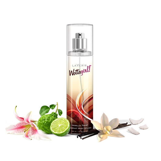 Layer'r Wottagirl Vanilla Twist Body Splash, 135ml | Long-Lasting Premium Mist Spray for Women | Dreamy Vanilla Scent | Everyday Wear | Refreshing & Skin-Friendly