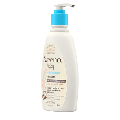 Aveeno Baby Daily Moisturizing Cream with Prebiotic Oat, Coconut Oil & Shea Butter, Gentle Coconut Scent, 12 fl. oz