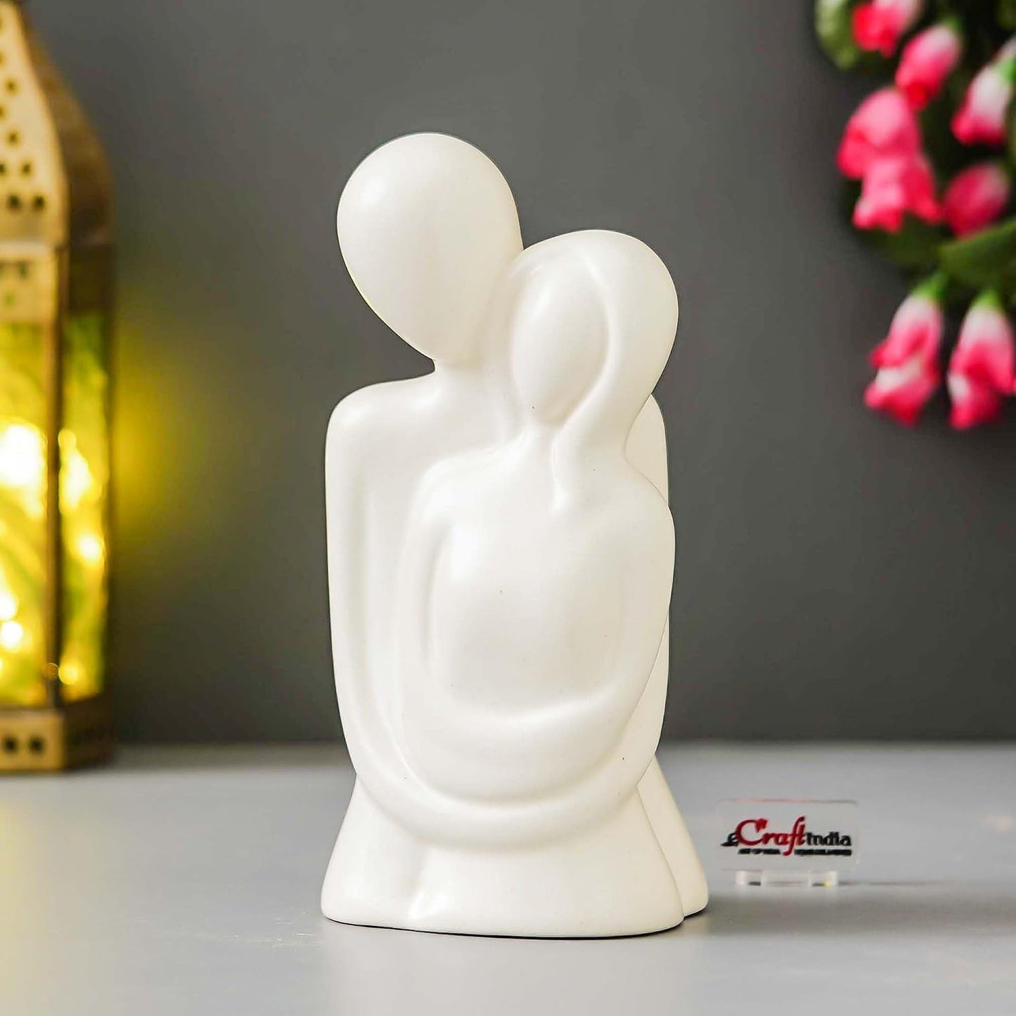 eCraftIndia Resin White Romantic Couple Showpiece| Decorative Cute Loving Couple Statue Figurines| Home Decor Items for Living Room Bedroom Hall Office| Home Decor Gifts for Anniversary Valentines Day