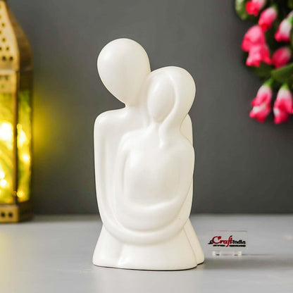 eCraftIndia Resin White Romantic Couple Showpiece| Decorative Cute Loving Couple Statue Figurines| Home Decor Items for Living Room Bedroom Hall Office| Home Decor Gifts for Anniversary Valentines Day