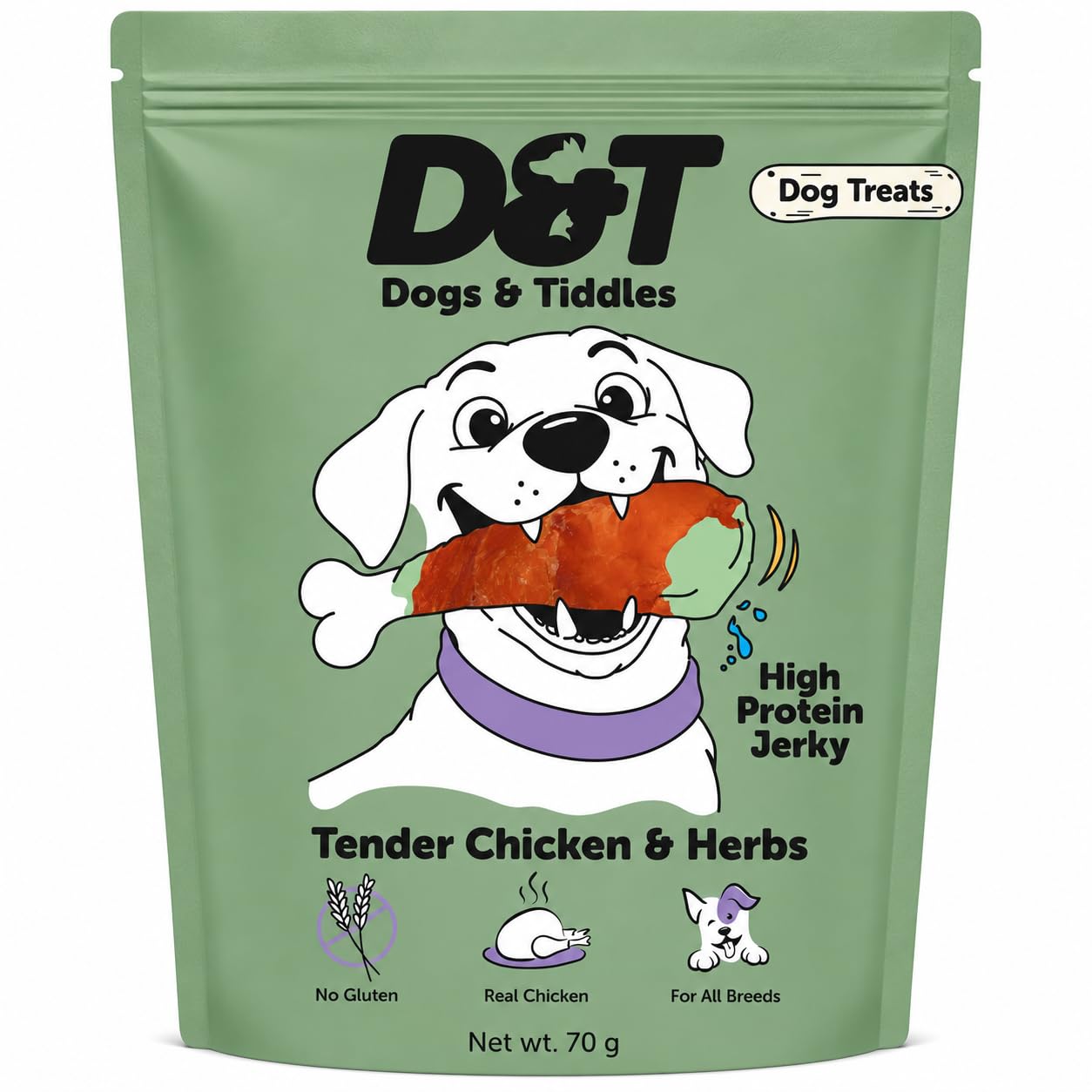 Dogs & Tiddles Tender Chicken & Herbs Jerky Dog Treats for Puppies & Adult Dogs, 70g | Soft & Chewy High-Protein Dog Snacks | Grain-Free Training Treats| Easily Digestible and Healthy