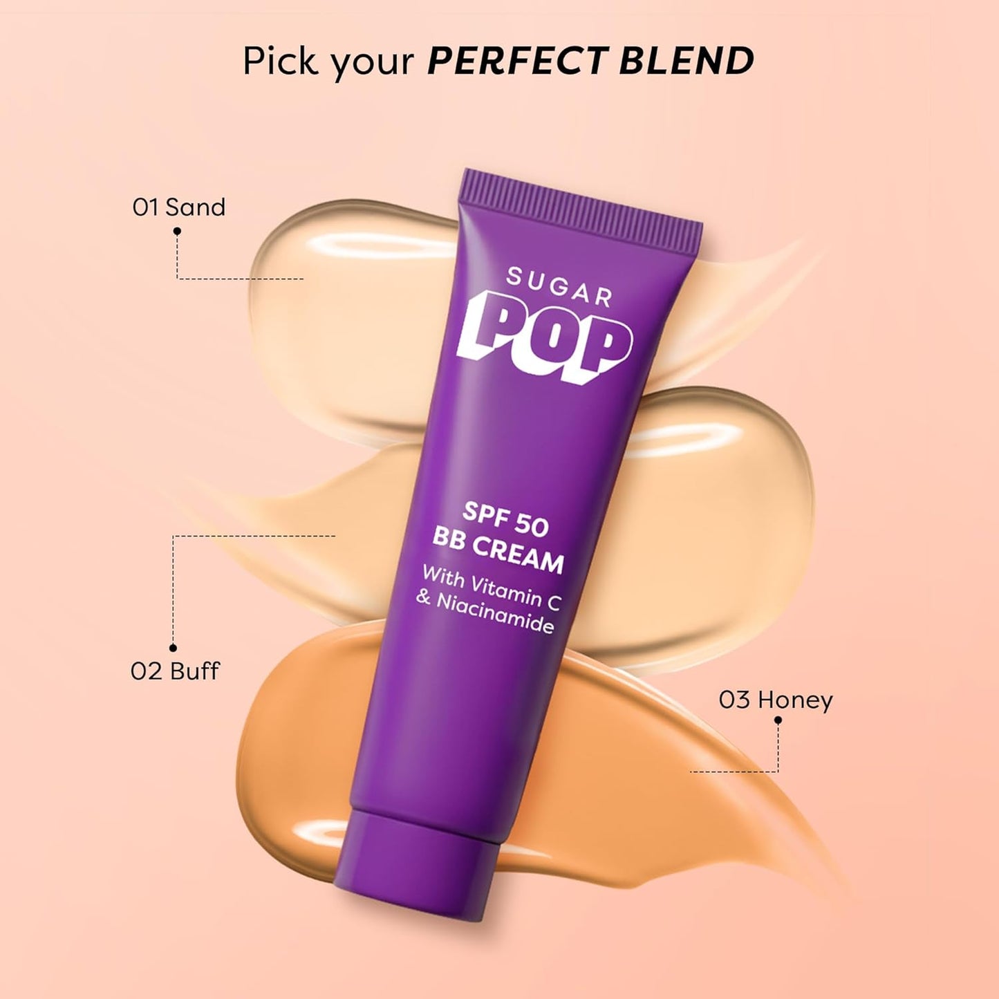 SUGAR POP SPF 50 BB Cream with Vitamin C & Niacinamide | Tinted Moisturiser with Matte Finish | Lightweight | 30gm - 01 Sand