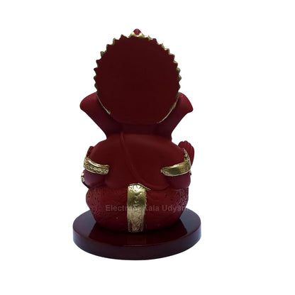 Handcrafted Poly Resin Ganesha Statue with Base - Perfect for Car Dashboard, Office Desk, Shelves, and Home Decor - Ideal Housewarming Gift! (MaroonRed)