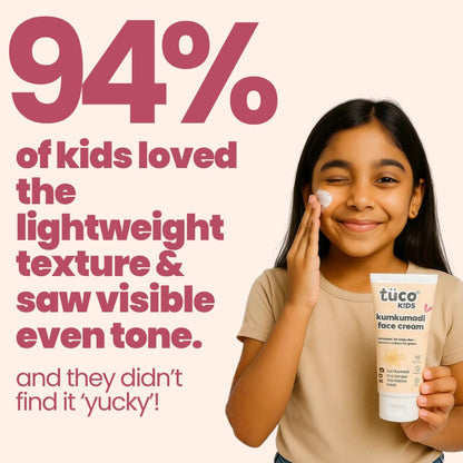 Tuco® Kids Kumkumadi Face Cream | Lightweight, Non Greasy & Fast Absorbing | Infused with Kumkumadi, Red Sandal Majistha & Turmeric | Fights Tan, Brighten Skin & Reduce Dull Spots | SLS & Paraben Free | Safe for Baby-50gm