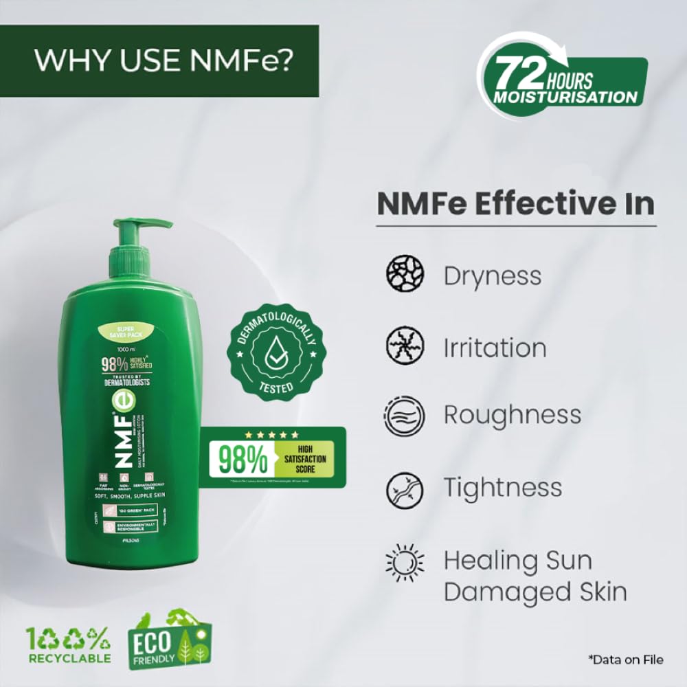 NMFe Moisturising Lotion 1000 ml | Natural Moisturising Factors Quick Absorbing, Non Greasy and Easily Spreadable | For Men and Women Both