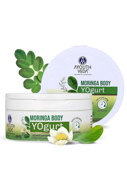 Ayouthveda Moringa Body Yogurt | Instant & Deep Hydrating Moisturizer For Daily use | Non Greasy Formula | Helps to Improve Skin Tone & Repair Skin Damages (Pack of 200gm)