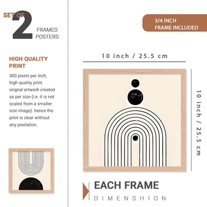 Premium Digital Paintings with Frame for Home Decoration - Minimal Shapes Black and White Painting for Living Room Bedroom Office Room Décor Set of 4 (Art 7, small (10x13 or 10x10 inch))