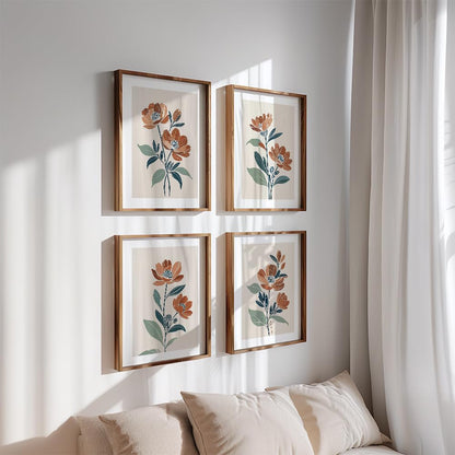 Set of 4 Multi Flowers Wall Painting for Bedroom & Paintings for Living Room Wall Decor - (10.5X13.5 Inch, Wall Art Paintings)