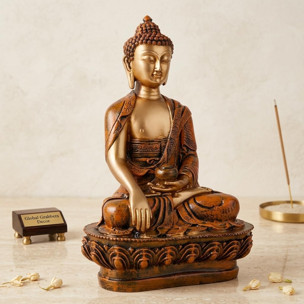 New Limited Edition Meditating Sitting Buddha Idol Statue showpiece Home Decor Decoration Items for Living Room and Gifts (Orange Golden-BS1)