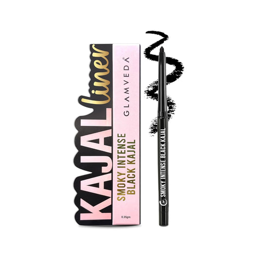 GLAMVEDA Pencil Smoky Intense Black Kajal - 0.35g | 24-Hour Long Stay One-Stroke Smooth Application Waterproof, Smudgeproof & Sweatproof| Rich Pigment | Suitable for Sensitive Eye 1 count (Pack of 1)