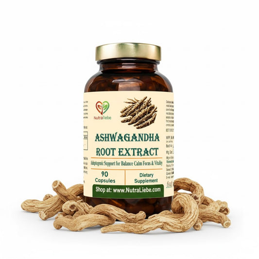 Nutraliebe Ashwagandha Root Extract 600 mg – Withania somnifera Standardized to 5% Withanolides | Stress Relief, Energy, Focus & Hormonal Balance | Adaptogenic Ayurvedic Herb | 90 Vegetarian Capsules | Non-GMO, Gluten-Free