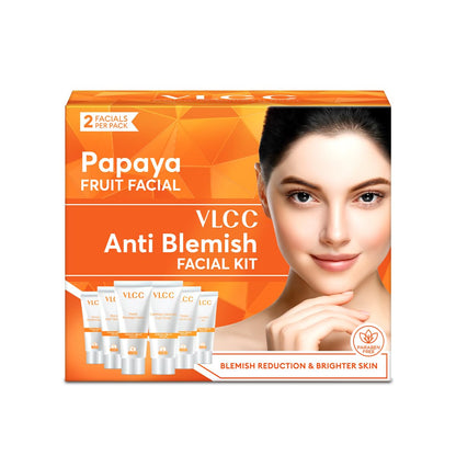VLCC Papaya Fruit Facial Kit - 60g | Glowing, Blemish Free Skin | With Papaya, Cucumber, Peach, and Orange Peel Extracts | Glowing at Home Facial Kit.