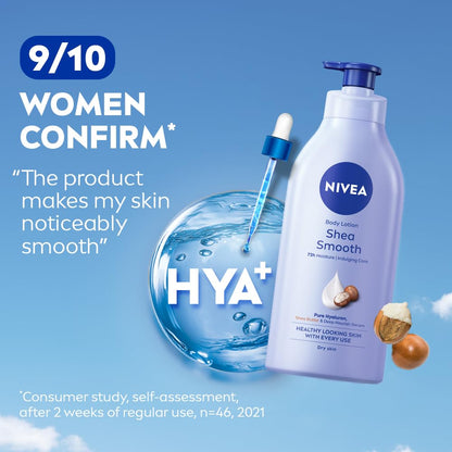 NIVEA Shea Smooth Body Lotion | Hyaluronic Acid & Shea Butter & Deep Nourish Serum Moisturizer | Lightweight Non-Greasy Body Cream | Body Moisturiser for 72H Hydration for Dry Skin | - 600ml