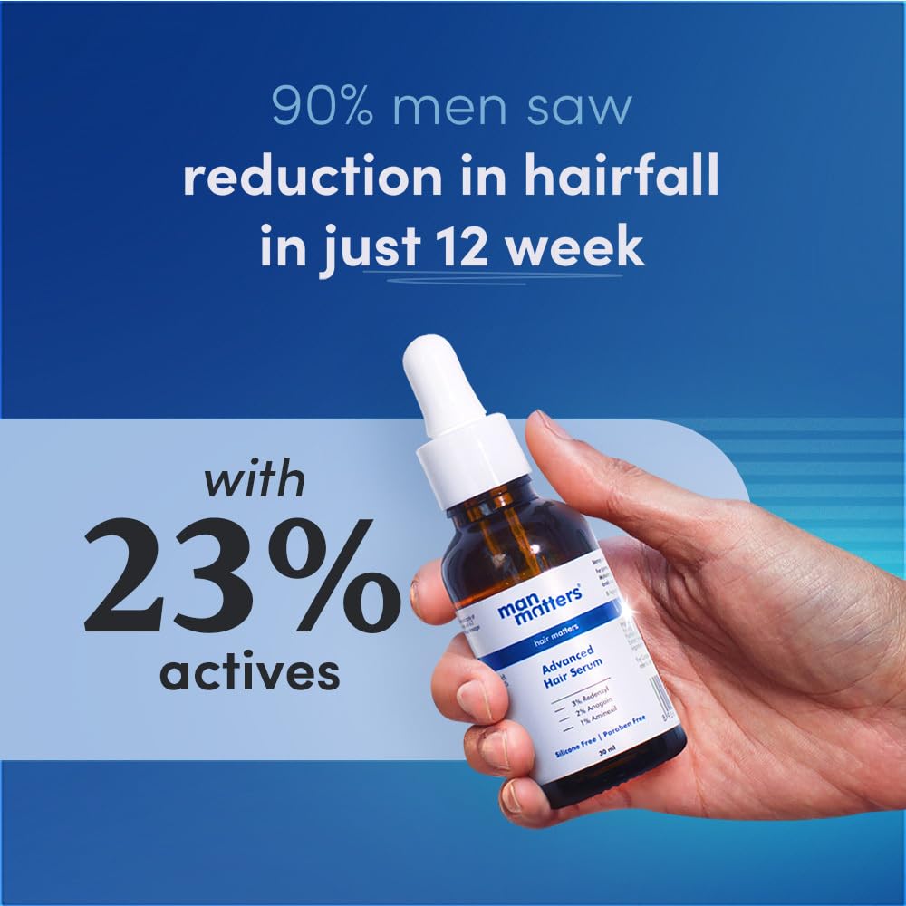Man Matters Advanced Hair Growth Serum 30ml | With 23% actives (3% Redensyl, 2% Anagain & 1% Aminexil, Rosemary Leaf Extract) | Reactivates Hair Cells, Improves Hair Density & Promotes Hair Growth