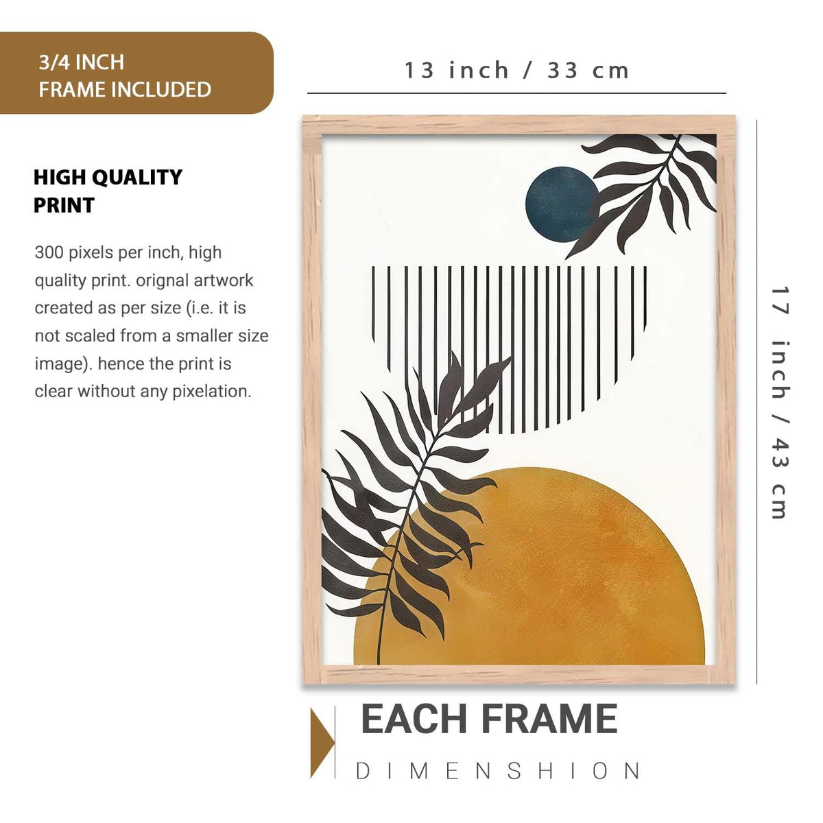 Boho Wall Art Home Decoration Paintings With Frame For Living Room Bed Room Hotel Wall Decor Digital Reprint Set of 3 (13X17 inch)
