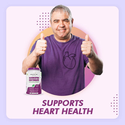 Man in purple shirt giving thumbs up with a supplement bottle, set against a light purple background.