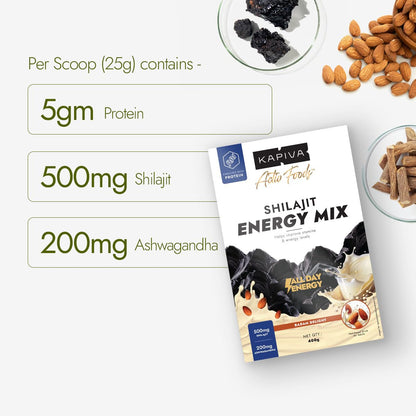 Kapiva Shilajit Energy Mix | Badam Flavour | Energy Drink for Men | Natural Nutritional Supplement |60% + Fulvic Acid, 80+ Minerals | Pure Himalayan Shilajit, Ashwagandha, 5g Protein | Improves Daily Energy, Stamina and Focus| 400g