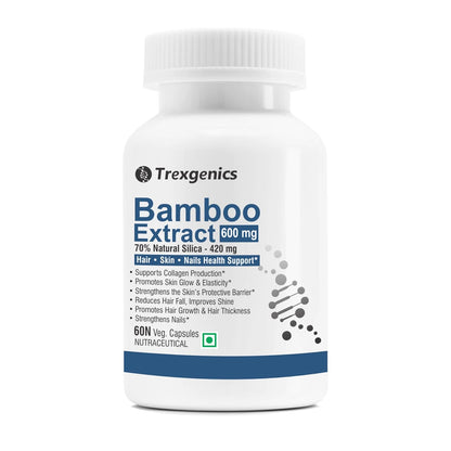 Trexgenics BAMBOO EXTRACT 70% Silica 600 mg Hair,Skin, Nails Support VEGAN & NON-GMO (60 Veg. Capsules) (Pack of 1)