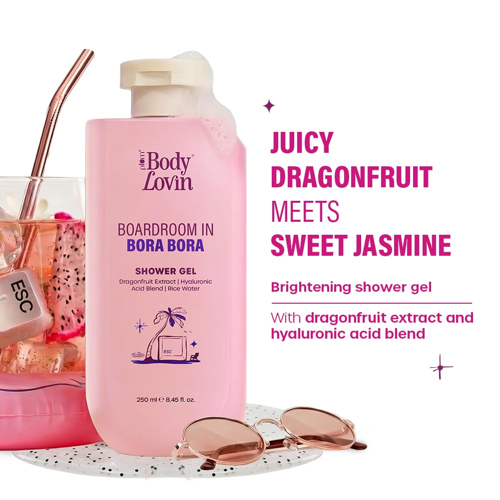 Plum BodyLovin’ Boardroom In Bora Bora Shower Gel | Hydrating & Brightening Body Wash | Dragonfruit Extract, Hyaluronic Acid Blend & Rice Water | Sweet Tropical Fragrance | 250 ml