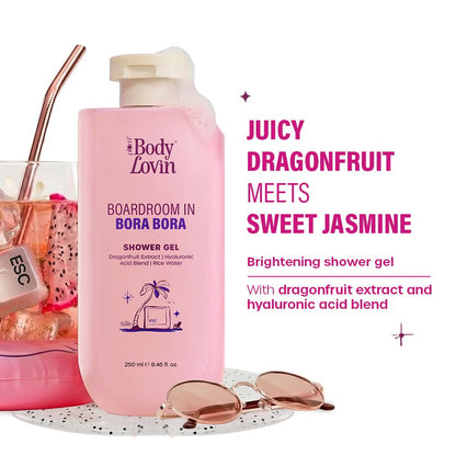 Plum BodyLovin’ Boardroom In Bora Bora Shower Gel | Hydrating & Brightening Body Wash | Dragonfruit Extract, Hyaluronic Acid Blend & Rice Water | Sweet Tropical Fragrance | 250 ml