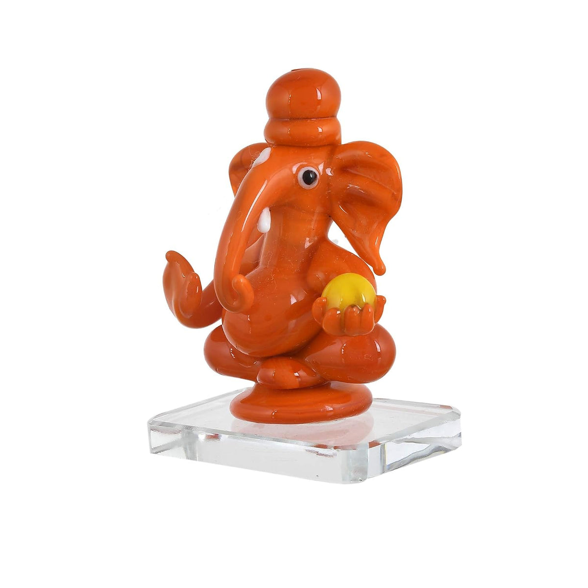 Glass Ganesh Idol for Car Dash Board (8.5cm x 5 cm, Red)